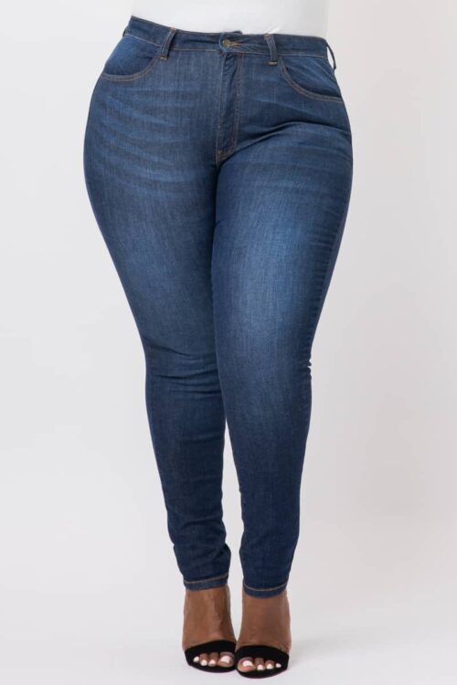 Jean skinny taille haute bleu foncé (long) - jeans
