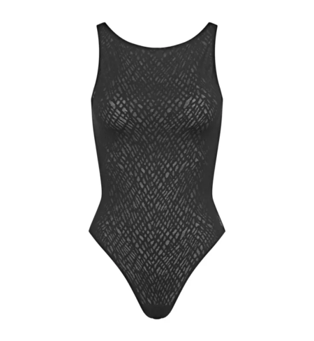 Body Zero Feel Bliss Body noir transparent à col montant Sloggi avec un motif texturé, conçu avec une silhouette ajustée et des ouvertures de jambe échancrées. Mode Grande taille