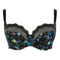 Le Soutien-gorge balconnet Esmé Ziggy présente un design noir avec des imprimés étoiles colorés et une bordure en dentelle sur les bonnets, disponible en Mode Grande Taille. Mode Grande taille