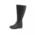 Bottes mollets larges Lise 3XL Gabylou en cuir noir avec une boucle, sur un fond blanc. Mode Grande taille