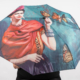 Un parapluie avec une peinture vibrante d'une femme et de papillons sur fond bleu. Mode Grande taille