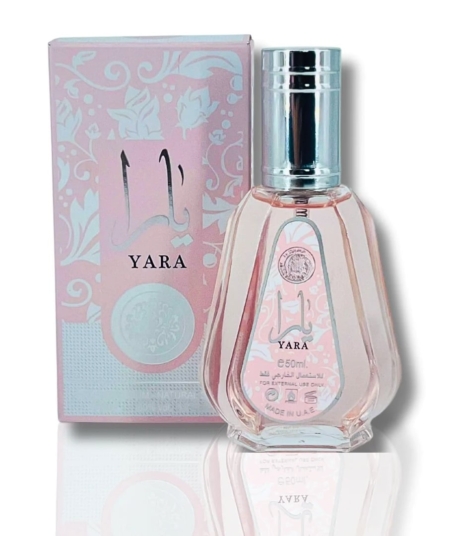 Flacon de parfum et boîte étiquetés « Roll Yara », avec des motifs floraux roses et argentés, 10 ml. Mode Grande taille