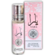 Flacon et boîte rose et blanc au design ornemental de "Roll Yara" 10 ml, une huile parfumée sans alcool. Mode Grande taille