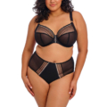 Une personne portant le « Soutien gorge plongeant Matilda noir Elomi » se tient avec assurance sur un fond blanc. Mode Grande taille