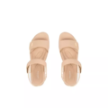 Une paire de Sandales pieds larges MIA - Gabylou en beige, dotées d'orteils ouverts et de brides à la cheville, présentées de dessus sur un fond blanc. Mode Grande taille