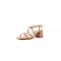 Sandales à talons pieds larges ZOE de Gabylou : sandale à lanières beige avec petit talon bloc et bride cheville, présentée sur fond blanc. Mode Grande taille