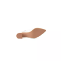 Vue de dessous des Sandales à talons pieds larges LEA - Gabylou en beige à bout pointu et talon bloc, isolées sur fond blanc. Mode Grande taille