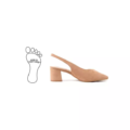 Les Sandales à talons pieds larges LEA - Gabylou sont des slingback beiges à coupe large avec un talon bas, présentées à côté d'un schéma de pied étiqueté « coupe large ». Mode Grande taille