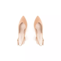 Une paire de Sandales à talons pieds larges LEA - Gabylou de couleur beige à bouts pointus et style slingback, présentée sur un fond blanc. Mode Grande taille