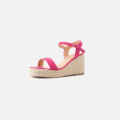 Sandales compensées pieds larges Vic - Gabylou : sandale rose à bride cheville et semelle plateforme façon espadrille, présentée sur fond blanc. Mode Grande taille