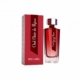 Flacon de parfum rouge étiqueté "Eau de parfum Oud Elixir de rêves 100ml" avec boîte rouge assortie. Mode Grande taille