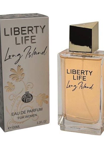 Eau de parfum Liberty Life Long Island 100 ml pour femme avec bouchon et accents dorés, comprend un flacon de parfum et une boîte d'emballage. Mode Grande taille