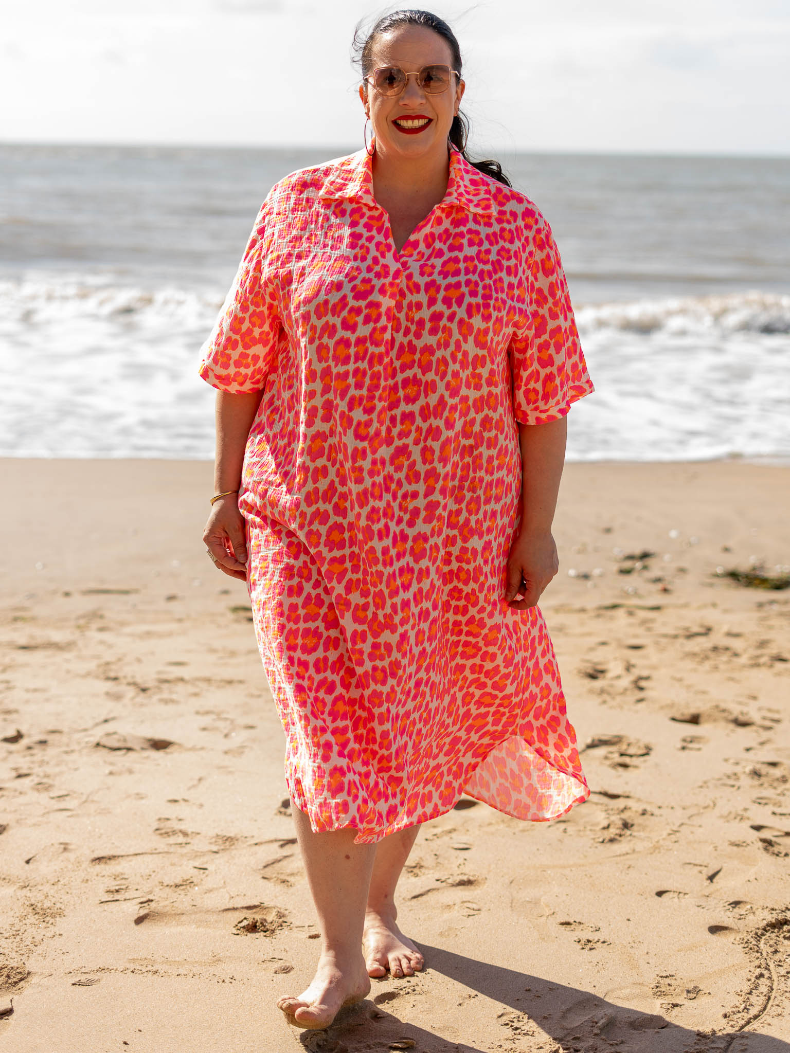 Léopard Tunique Robe Grande Taille Robe Gaze De Coton Imprimé