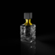 Le parfum Musc Aswad Collection Crystal EL Nabil présente un flacon en verre facetté avec un col doré et un bouchon noir, sur fond noir. Mode Grande taille