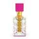 La collection Musc Rose Taïf Crystal El Nabil présente un flacon en verre transparent et texturé avec un col doré et un bouchon carré rose vif. Mode Grande taille