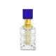 Collection Musc Sugar Crystal El Nabil : Flacon de parfum en verre transparent avec un col doré et un bouchon carré bleu, rempli de liquide jaune clair. Mode Grande taille