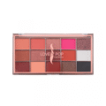 Une palette de fards à paupières rectangulaire nommée « Palette ombres à paupières rose gold obsession » comprend 15 nuances colorées et un design de couvercle de marque. Mode Grande taille