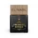 Flacon de parfum carré étiqueté "Parfum de dressing Orchidée Royale" avec un bouchon en bois marqué "El Nabil". Mode Grande taille