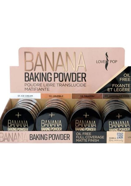 Boîte de présentation de poudre à pâte banane Poudre libre en plusieurs teintes, avec une formule sans huile et une finition mate. Mode Grande taille