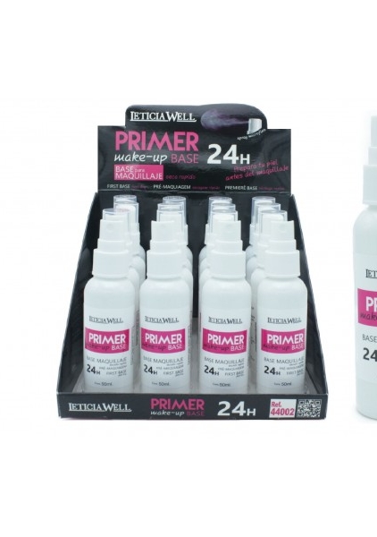 Présentation de flacons de maquillage Spray Primer, avec un flacon présenté séparément à droite. Mode Grande taille