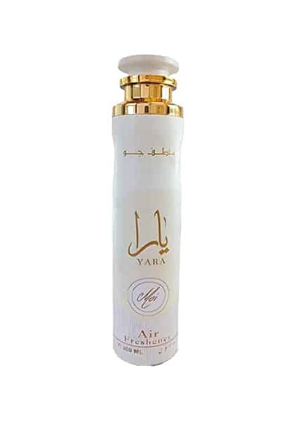 Vaporisateur désodorisant blanc et doré Yara moi avec texte arabe et anglais sur l'étiquette. Mode Grande taille
