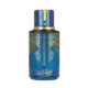 Flacon de parfum bleu avec motifs dorés et texte arabe, étiqueté « Parfum Musk Blueberry ». Mode Grande taille