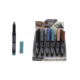 Six bâtons de fards à paupières en crayon Ombre à paupières avec capuchon dans une boîte de présentation, plus un bâton bleu ouvert avec son capuchon à côté. Mode Grande taille
