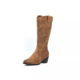 Taupe Bottes Santiag mollets larges 2XL Irina by Gabylou, avec un talon bas, un bout pointu et des coutures décoratives sur la tige. Mode Grande taille