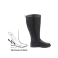 Les Bottes cavalières mollets larges 4XL Kate - Gabylou sont des bottes noires hautes avec une fermeture éclair latérale et comprennent un diagramme illustrant la semelle intérieure amovible. Mode Grande taille
