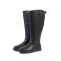 Une paire de Bottes cavalières mollets larges 4XL Kate - Gabylou en noir, présentant une silhouette haute et une boucle décorative sur le dessus, sur fond blanc. Mode Grande taille