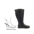 Bottes cavalières mollets larges 3XL Lise - Gabylou en noir montrées avec une fermeture éclair latérale et un diagramme mettant en valeur leur semelle intérieure amovible. Mode Grande taille
