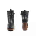 Bottines à talons 2XL Kim - Gabylou : bottines noires à talons larges, brides cloutées, vues de face et de dos sur fond blanc. Mode Grande taille