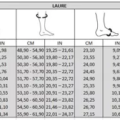 Tableau des pointures pour Bottes cavalières mollets larges 5/6XL Laure - Gabylou indiquant la largeur/longueur du pied et de la botte en pointures EU, US, UK, avec mesures en cm et pouces. Mode Grande taille