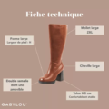Les Bottes mollets larges 2XL Mélissa - Gabylou sont des bottes à talons de couleur marron avec une coupe large, un mollet large, une cheville large, une double semelle et un talon stable de 9,5 cm. Mode Grande taille