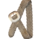 Ceinture tressée élastique beige avec boucle carrée, présentée en boucle sur fond blanc. Mode Grande taille