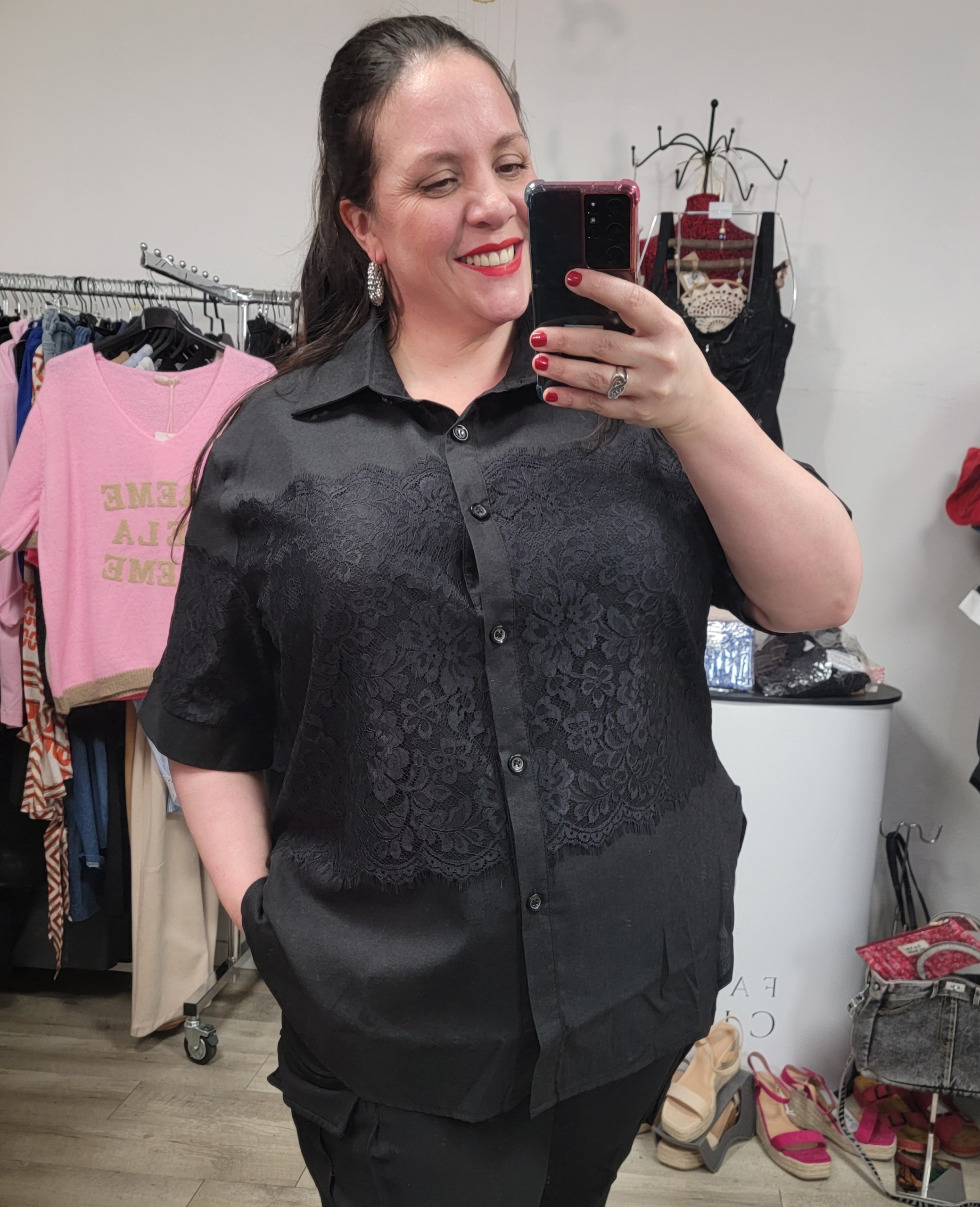 Chemise manches courtes avec dentelle grande taille – Fashion Curvy Shop