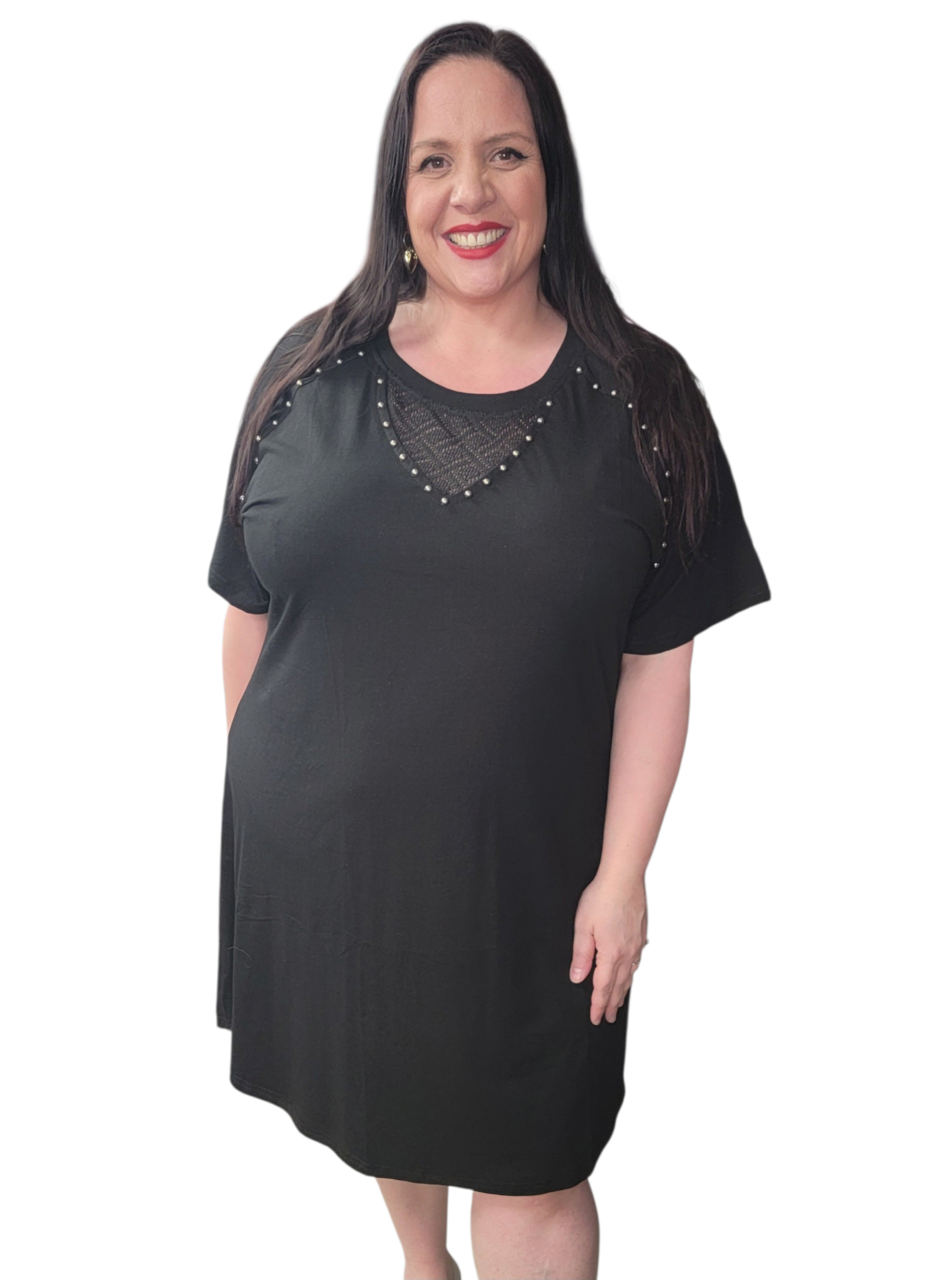 Robe tee-shirt détail dentelle et clous grande taille – Fashion Curvy Shop