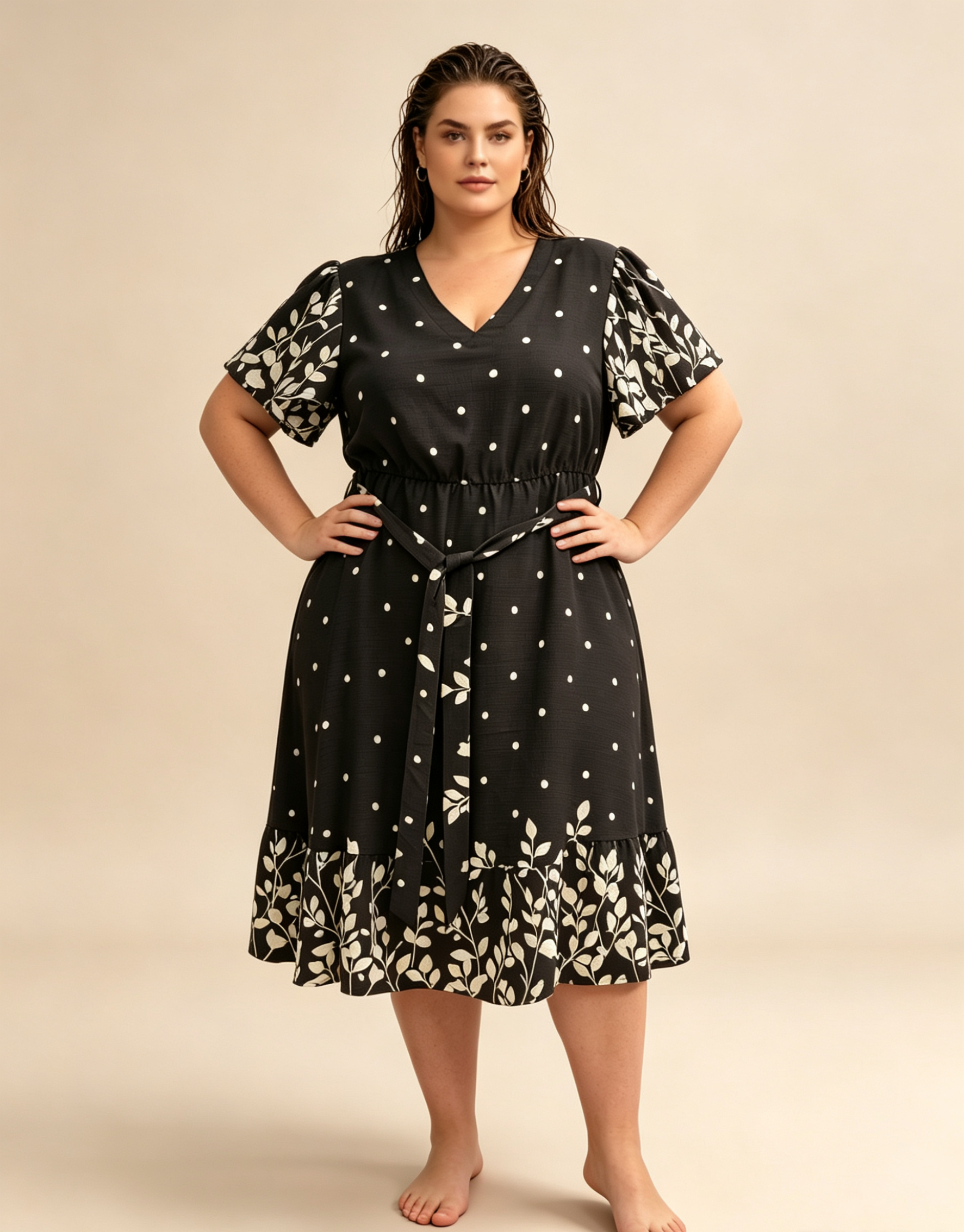 Robe à pois et motif floral grande taille – Fashion Curvy Shop