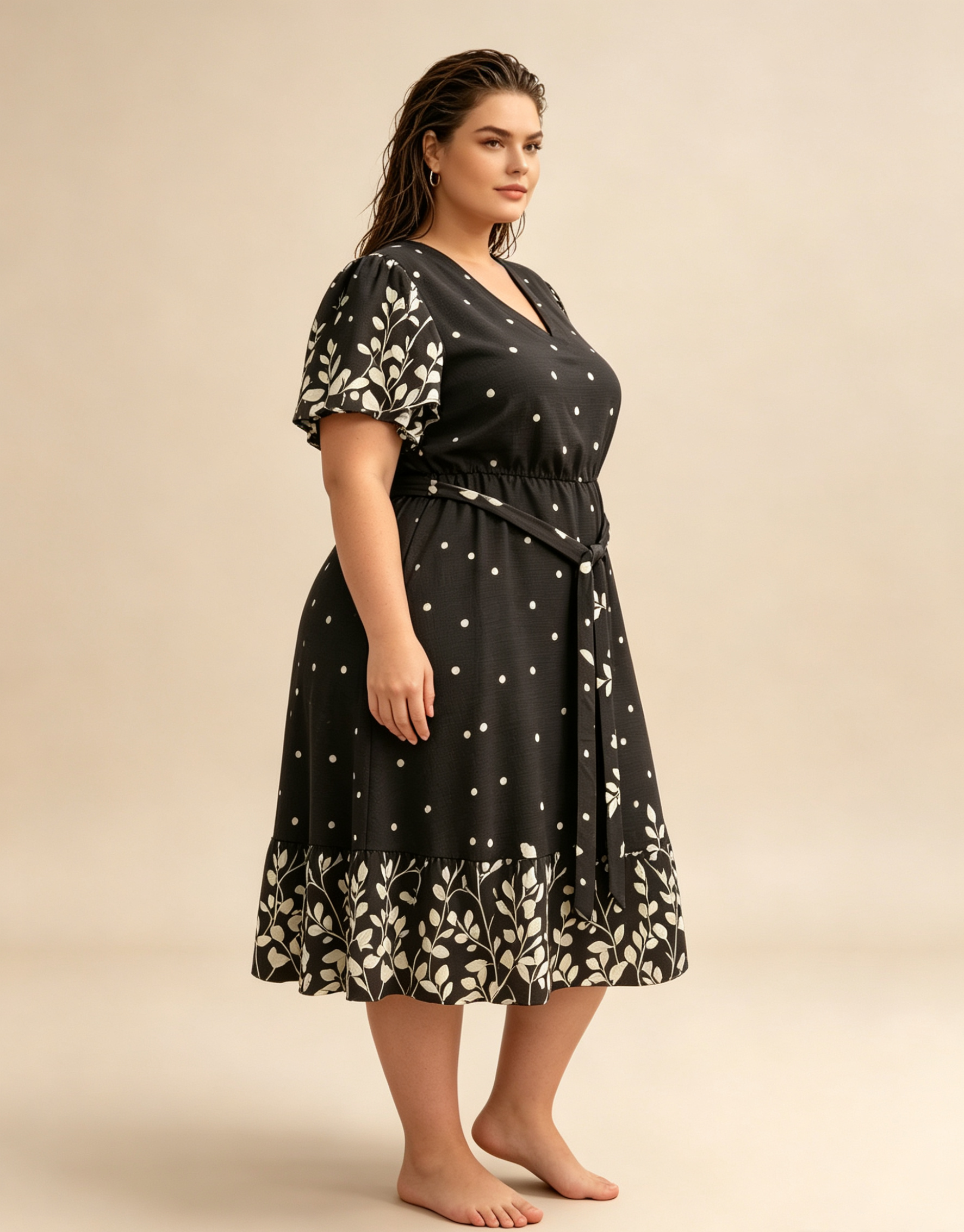 Robe à pois et motif floral grande taille – Fashion Curvy Shop