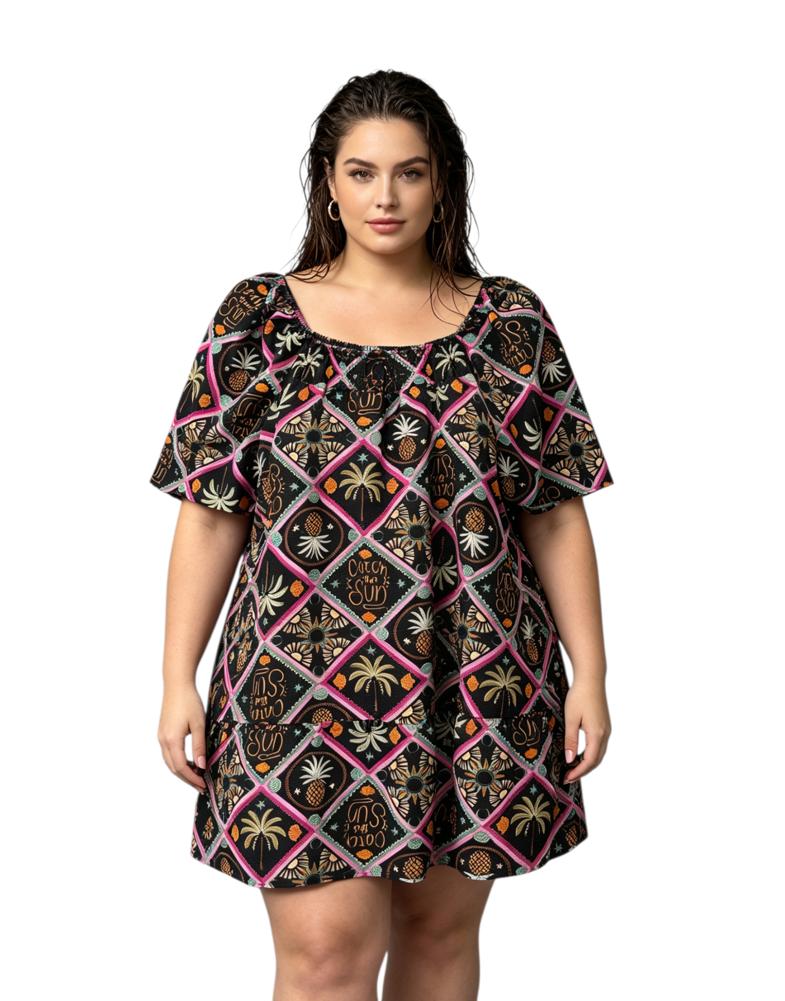 Robe tropicale grande taille fluide en viscose, imprimé exotique, du 46 au 60 – Fashion Curvy Shop