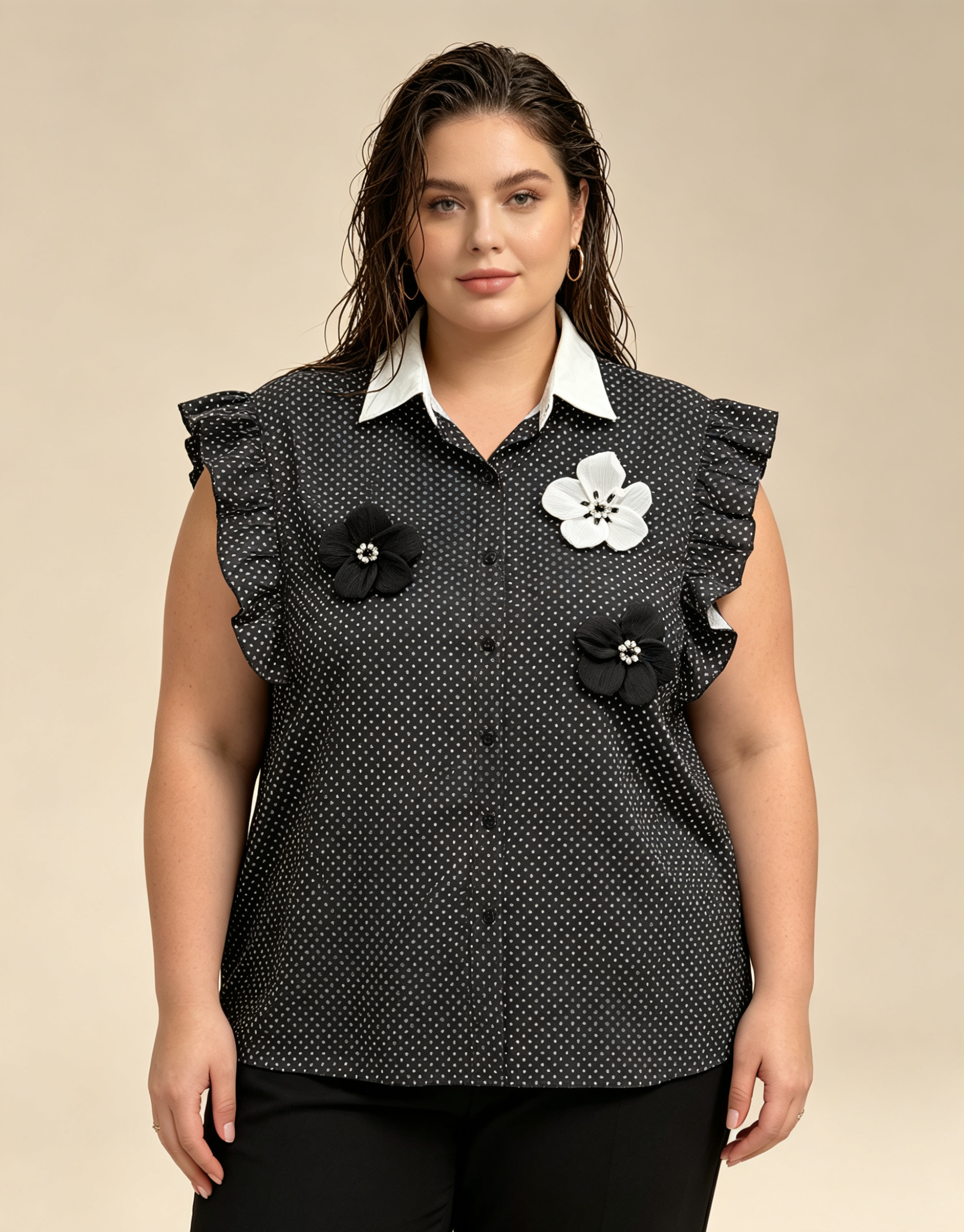 Chemisier pois avec manches volants grande taille – Fashion Curvy Shop