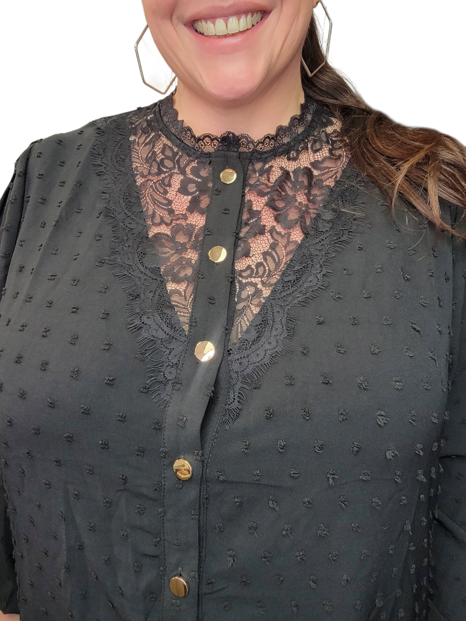 Chemisier noir dentelle et plumetis grande taille – Fashion Curvy Shop