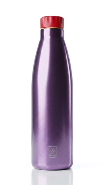 Bouteille isotherme Bboom 500 ml en inox violette avec bouchon rouge