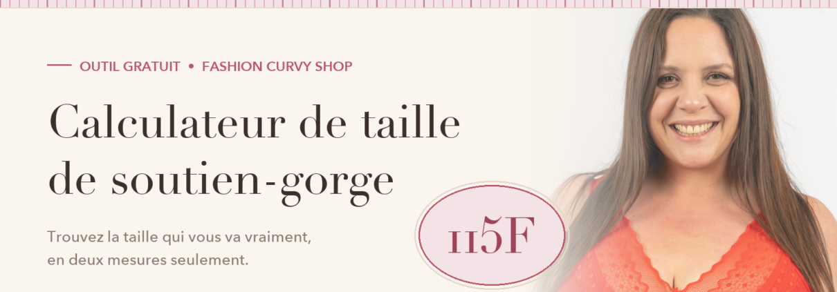Calculateur de taille de soutien-gorge gratuit — femme souriante en soutien-gorge dentelle rouge grande taille