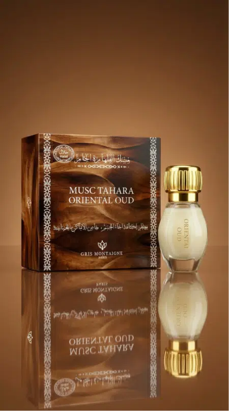 Musc Tahara parfumé Oriental Oud 12 ml Gris Montaigne flacon