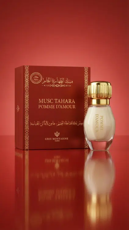 Musc Tahara parfumé Pomme d'Amour 12 ml Gris Montaigne flacon