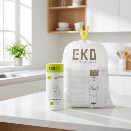 Lot de 20 sacs poubelle de cuisine EKO 10-15 L blancs avec cordon de serrage