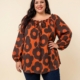 Blouse col bardot imprimé floral grande taille, coloris Brique