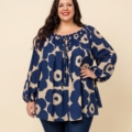 Blouse col bardot imprimé floral grande taille, coloris Marine