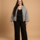 Bomber en tweed à sequins argentés grande taille